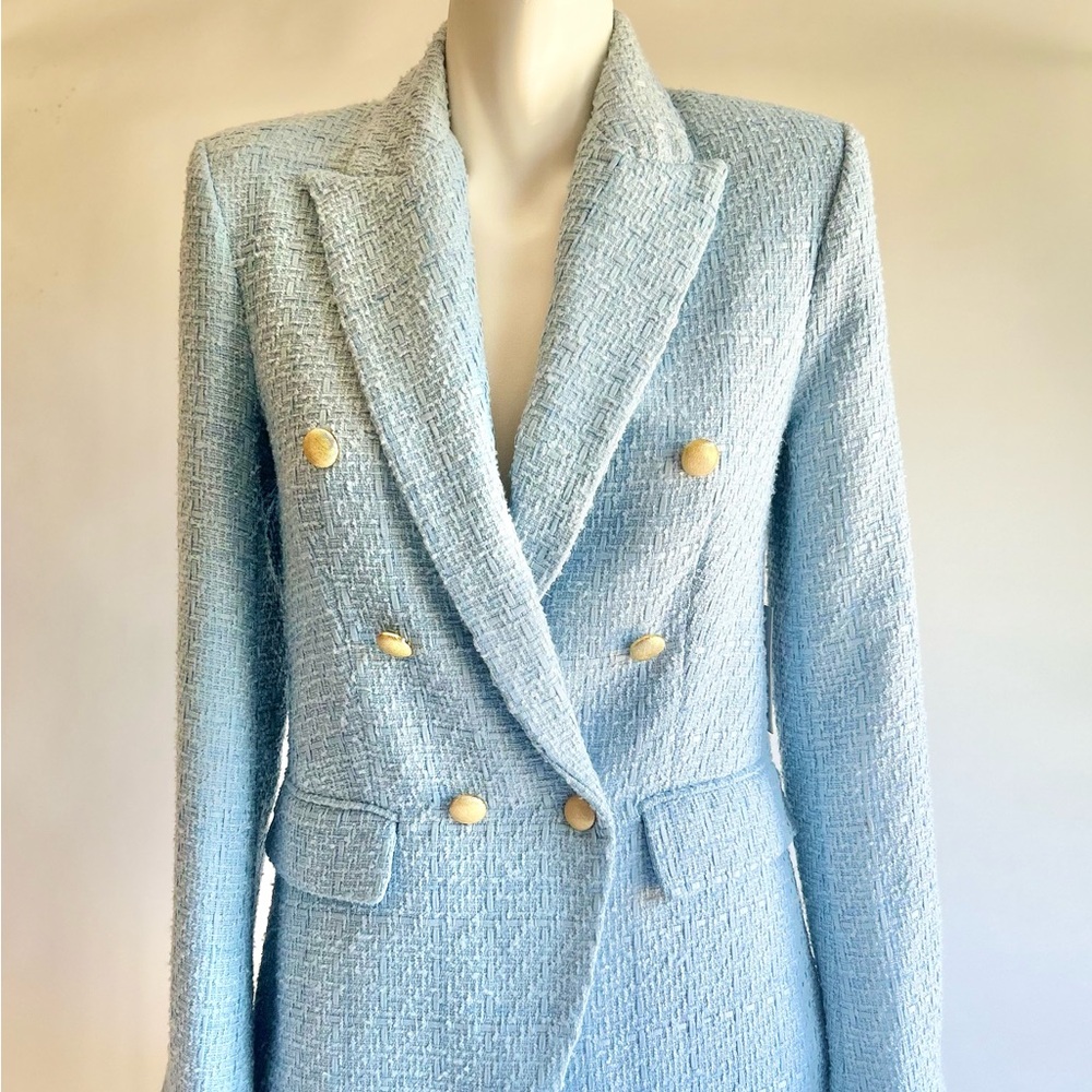 New Jason Wu Polyester Tweeted Light Blue Double-Breasted Classic Blazer size XS